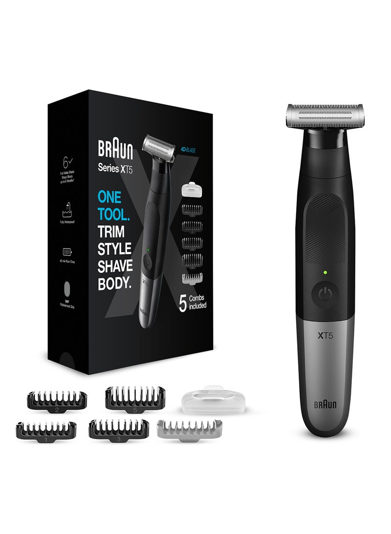 Braun Series XT5 – Beard Trimmer, Shaver and Electric Razor for Men, Body Grooming Kit for Manscaping, Durable One Blade, One Tool for Stubble, Hair, Groin, Underarms, XT5100 Black/Silver - Image 1