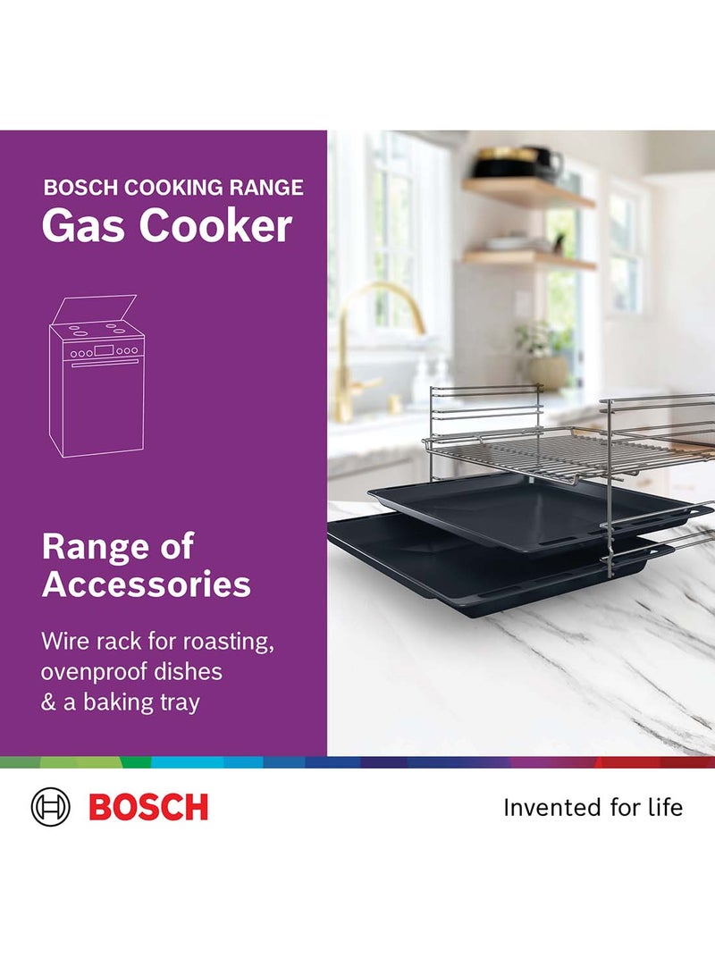 BOSCH - Dual Fuel Range Cooker, 60 cm, with Cast Iron Pan Supports HXQ38AE50M Stainless Steel - Image 1