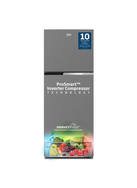 Refrigerator 409 Liters Gross(375 Net) Capacity, Double Door, Top Mount, No Frost, Harvest Fresh Technology, NeoFrost Dual Cooling, Low Noise, CoolRoom, 10 Years Warranty on ProSmart Inverter Compressor RDNT401XS Grey/Silver