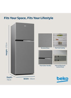 Beko Refrigerator 409 Liters Gross(375 Net) Capacity, Double Door, Top Mount, No Frost, Harvest Fresh Technology, NeoFrost Dual Cooling, Low Noise, CoolRoom, 10 Years Warranty on ProSmart Inverter Compressor RDNT401XS Grey/Silver  - Image 4