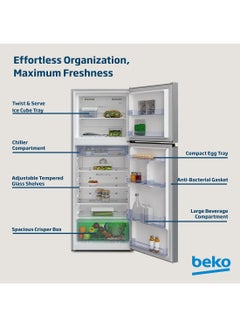 Beko Refrigerator 409 Liters Gross(375 Net) Capacity, Double Door, Top Mount, No Frost, Harvest Fresh Technology, NeoFrost Dual Cooling, Low Noise, CoolRoom, 10 Years Warranty on ProSmart Inverter Compressor RDNT401XS Grey/Silver  - Image 3