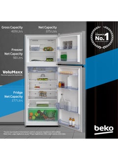 Beko Refrigerator 409 Liters Gross(375 Net) Capacity, Double Door, Top Mount, No Frost, Harvest Fresh Technology, NeoFrost Dual Cooling, Low Noise, CoolRoom, 10 Years Warranty on ProSmart Inverter Compressor RDNT401XS Grey/Silver  - Image 2
