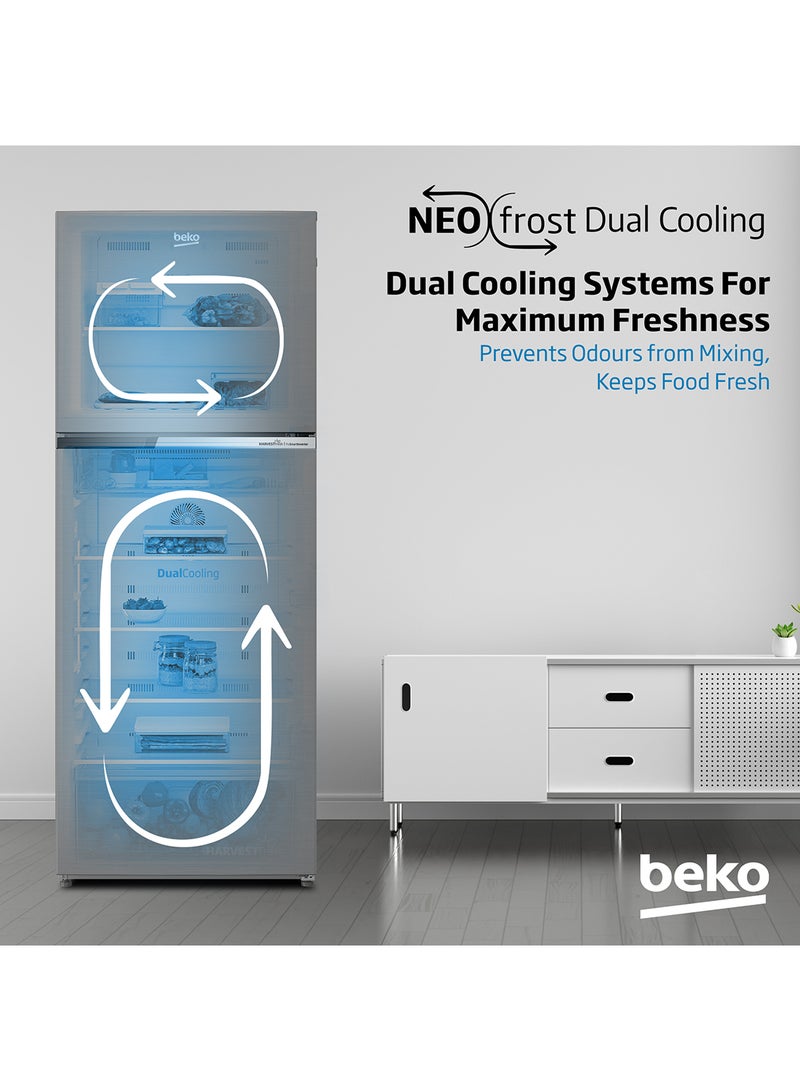 Beko - Refrigerator 409 Liters Gross(375 Net) Capacity, Double Door, Top Mount, No Frost, Harvest Fresh Technology, NeoFrost Dual Cooling, Low Noise, CoolRoom, 10 Years Warranty on ProSmart Inverter Compressor RDNT401XS Grey/Silver - Image 1