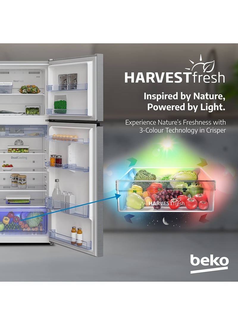 Beko - Refrigerator 409 Liters Gross(375 Net) Capacity, Double Door, Top Mount, No Frost, Harvest Fresh Technology, NeoFrost Dual Cooling, Low Noise, CoolRoom, 10 Years Warranty on ProSmart Inverter Compressor RDNT401XS Grey/Silver - Image 1