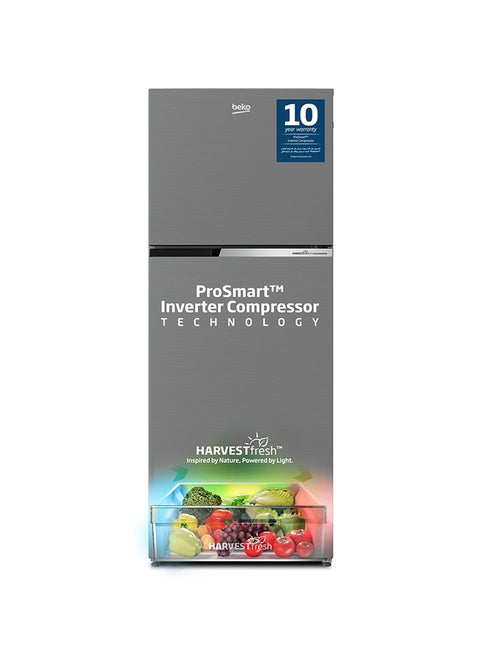 Refrigerator 409 Liters Gross(375 Net) Capacity, Double Door, Top Mount, No Frost, Harvest Fresh Technology, NeoFrost Dual Cooling, Low Noise, CoolRoom, 10 Years Warranty on ProSmart Inverter Compressor RDNT401XS Grey/Silver