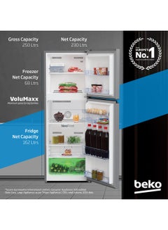 Beko Refrigerator 250 Liters Gross(162 Net) Capacity, Double Door, Top Mount, No Frost, Harvest Fresh Technology, NeoFrost Dual Cooling, Low Noise, 10 Years Warranty on ProSmart Inverter Compressor RDNT300XS Grey  - Image 2