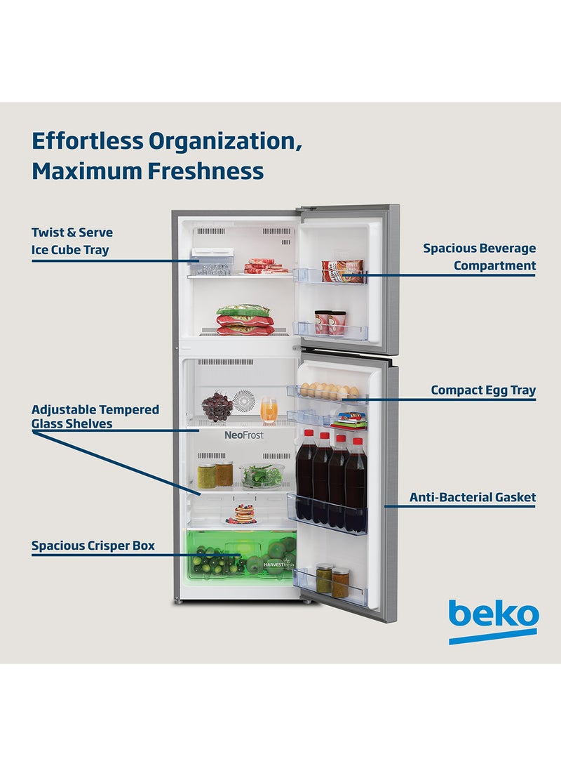 Beko - Refrigerator 250 Liters Gross(162 Net) Capacity, Double Door, Top Mount, No Frost, Harvest Fresh Technology, NeoFrost Dual Cooling, Low Noise, 10 Years Warranty on ProSmart Inverter Compressor RDNT300XS Grey - Image 1