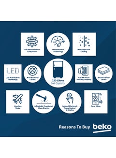 Beko Refrigerator 250 Liters Gross(162 Net) Capacity, Double Door, Top Mount, No Frost, Harvest Fresh Technology, NeoFrost Dual Cooling, Low Noise, 10 Years Warranty on ProSmart Inverter Compressor RDNT300XS Grey  - Image 5