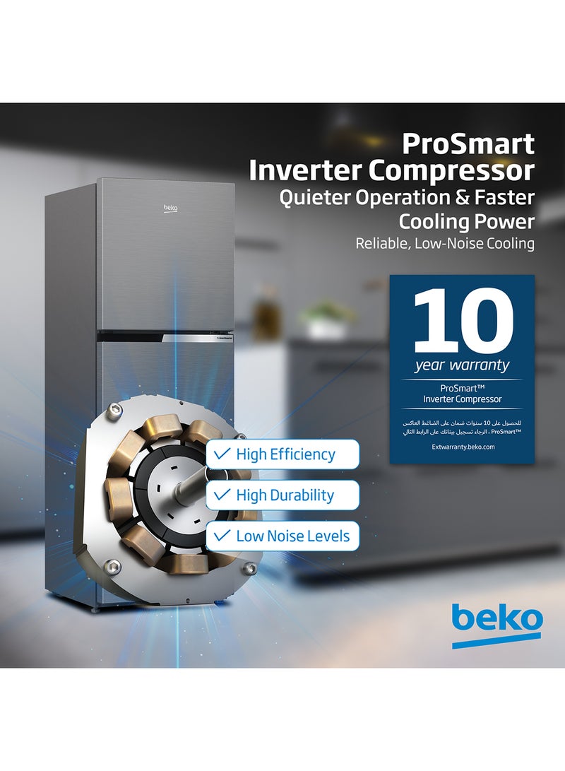 Beko - Refrigerator 250 Liters Gross(162 Net) Capacity, Double Door, Top Mount, No Frost, Harvest Fresh Technology, NeoFrost Dual Cooling, Low Noise, 10 Years Warranty on ProSmart Inverter Compressor RDNT300XS Grey - Image 1