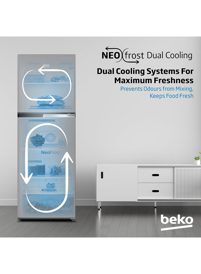 Beko - Refrigerator 250 Liters Gross(162 Net) Capacity, Double Door, Top Mount, No Frost, Harvest Fresh Technology, NeoFrost Dual Cooling, Low Noise, 10 Years Warranty on ProSmart Inverter Compressor RDNT300XS Grey - Image 1