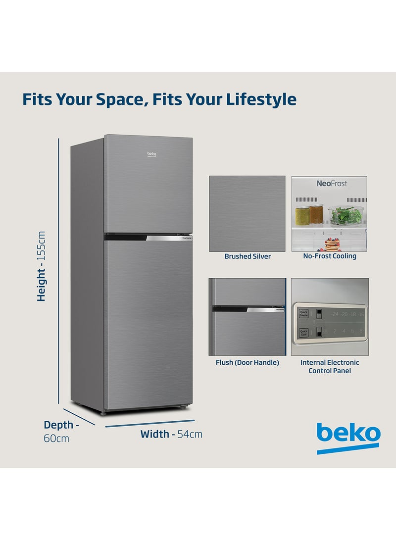 Beko - Refrigerator 250 Liters Gross(162 Net) Capacity, Double Door, Top Mount, No Frost, Harvest Fresh Technology, NeoFrost Dual Cooling, Low Noise, 10 Years Warranty on ProSmart Inverter Compressor RDNT300XS Grey - Image 1