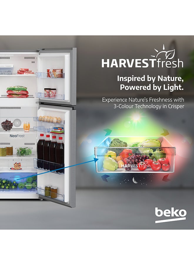 Refrigerator 250/230 L Gross And Net Capacity, Double Door, Top Mount, No Frost, Harvest Fresh Technology, NeoFrost Dual Cooling, Low Noise, 10 Years Warranty on ProSmart Inverter Compressor - RDNT300XS Grey