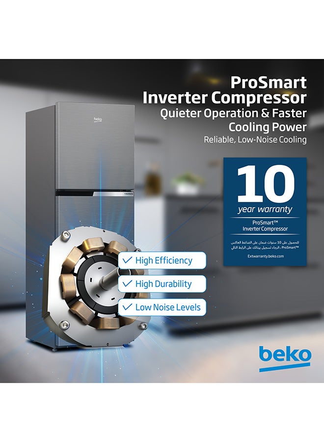 Refrigerator 250/230 L Gross And Net Capacity, Double Door, Top Mount, No Frost, Harvest Fresh Technology, NeoFrost Dual Cooling, Low Noise, 10 Years Warranty on ProSmart Inverter Compressor - RDNT300XS Grey