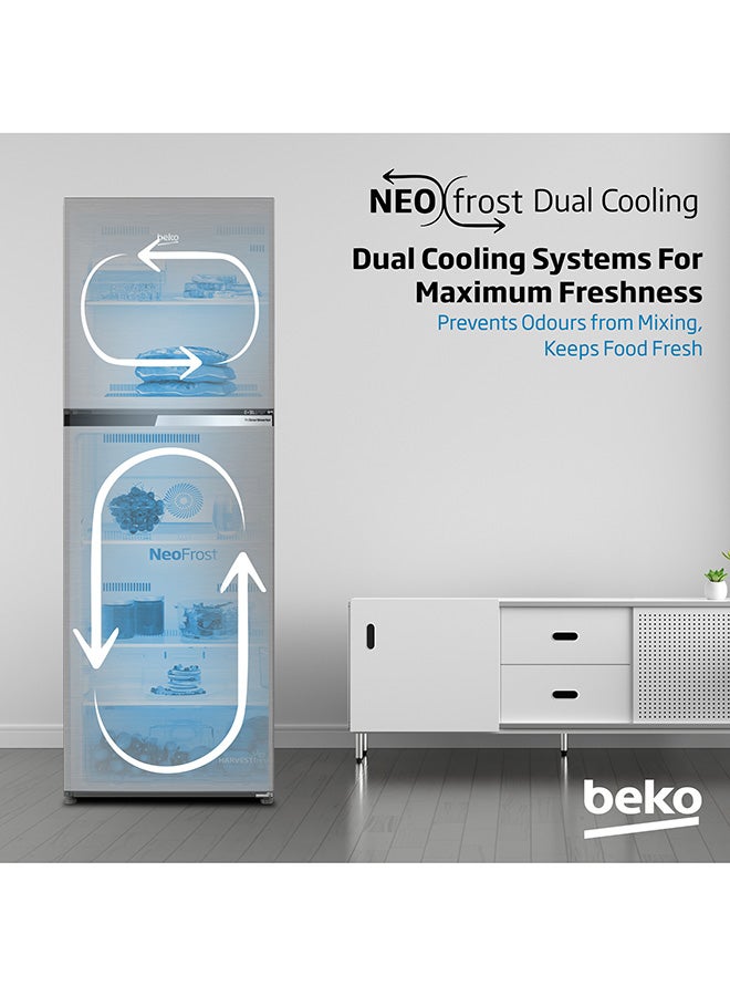 Refrigerator 250/230 L Gross And Net Capacity, Double Door, Top Mount, No Frost, Harvest Fresh Technology, NeoFrost Dual Cooling, Low Noise, 10 Years Warranty on ProSmart Inverter Compressor - RDNT300XS Grey