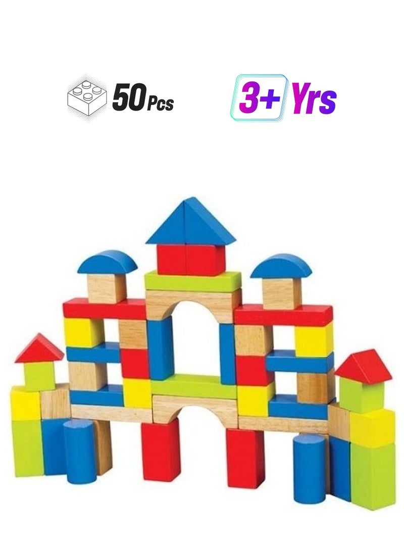 bjm9886645559333 50-Piece Wooden Block Set 50 3+ Years - Image 1