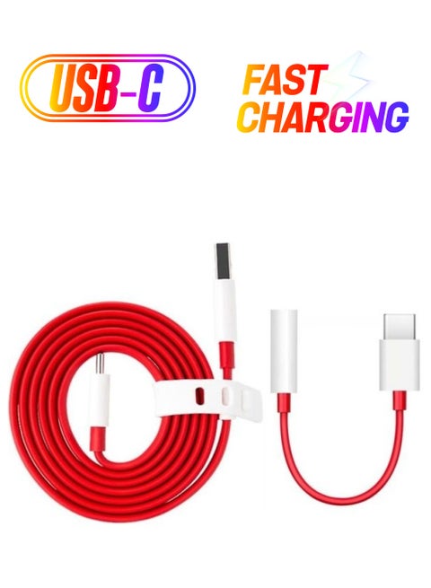 2-In-1 Type-C Warp Charge And Audio Cable Red/White/Silver