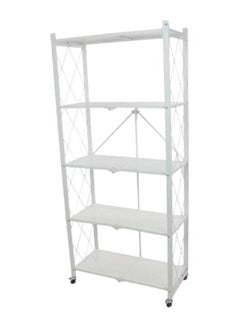 Home Time 5-Layered Foldable Storage Rack With Wheels White 34x71x160cm  - Image 3