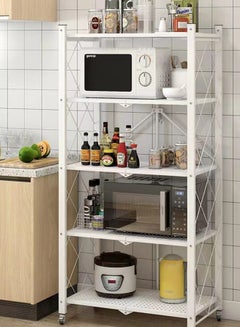 Home Time 5-Layered Foldable Storage Rack With Wheels White 34x71x160cm  - Image 1