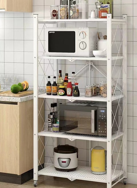 5-Layered Foldable Storage Rack With Wheels White 34x71x160cm
