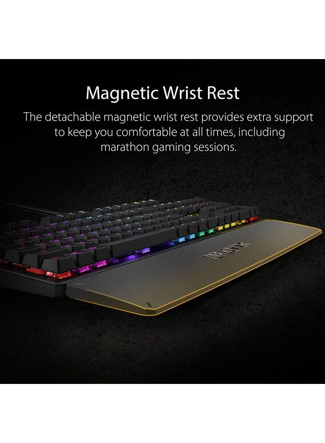أسوس - RA05 TUF K3 USB Highly Durable Mechanical Gaming Keyboard for PC, Programmable Onboard Memory, Dedicated Media Controls, Aura Sync RGB Lighting, Detachable Magnetic Wrist Rest - Image 1