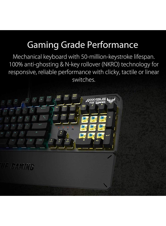 أسوس - RA05 TUF K3 USB Highly Durable Mechanical Gaming Keyboard for PC, Programmable Onboard Memory, Dedicated Media Controls, Aura Sync RGB Lighting, Detachable Magnetic Wrist Rest - Image 1