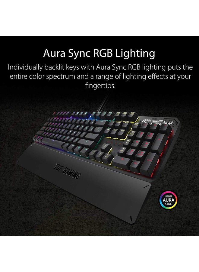 أسوس - RA05 TUF K3 USB Highly Durable Mechanical Gaming Keyboard for PC, Programmable Onboard Memory, Dedicated Media Controls, Aura Sync RGB Lighting, Detachable Magnetic Wrist Rest - Image 1