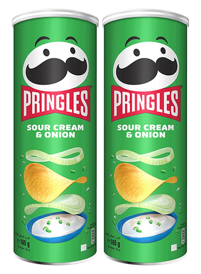 Pringles Sour Cream And Onion Flavoured Chips 165grams Pack of 2 - Image 1