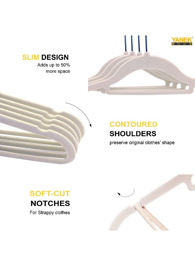 YANEK Non-Slip Velvet Hangers Ultra Thin Heavy Duty 360 Rotating Hook For Suit Dress Shirts Beige 100 Natural Wood  - Image 2
