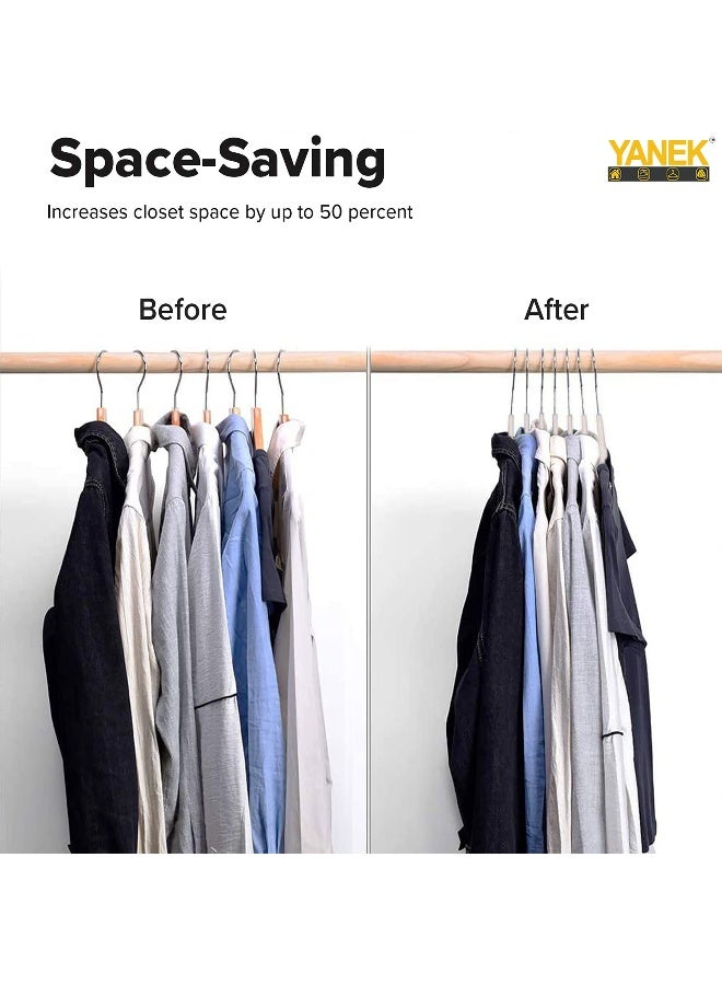 YANEK Non-Slip Velvet Hangers Ultra Thin Heavy Duty 360 Rotating Hook For Suit Dress Shirts Beige 100 Natural Wood  - Image 5