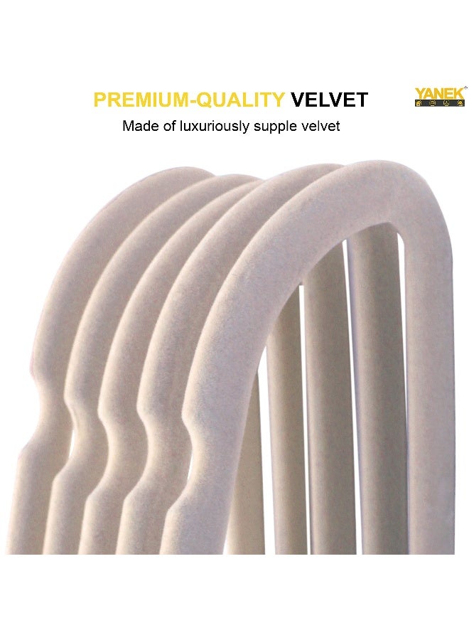 YANEK Non-Slip Velvet Hangers Ultra Thin Heavy Duty 360 Rotating Hook For Suit Dress Shirts Beige 100 Natural Wood  - Image 3