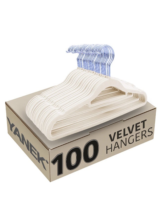 YANEK Non-Slip Velvet Hangers Ultra Thin Heavy Duty 360 Rotating Hook For Suit Dress Shirts Beige 100 Natural Wood  - Image 1