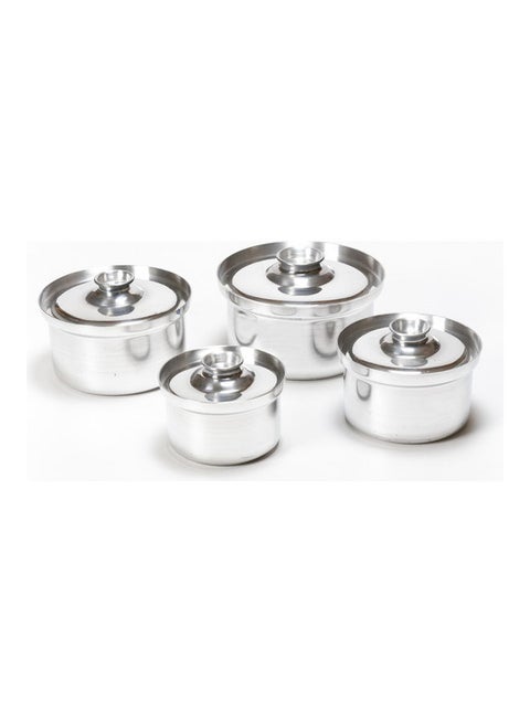 4-Piece Aluminium Cookware Pot Set Silver 18cm