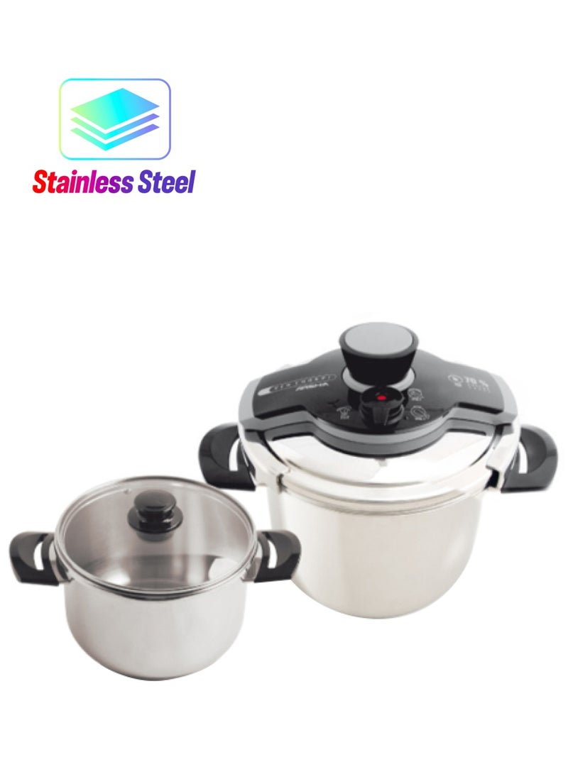 آرشيا طقم طنجرة ضغط مزدوجة من قطعتين فضي/أسود/شفاف 24سم