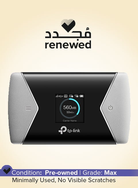 Renewed - M7650 600 Mbps Cat 11 LTE-Advanced 4G+ Mobile Wi-Fi, Portable Travel Wi-Fi with Screen Display, SD Card Slot, Hot Spot, 32 Device Connectivity, 3000mAh Rechargeable Battery for up to 15 Hours of Working, Plug and Play Black/Grey