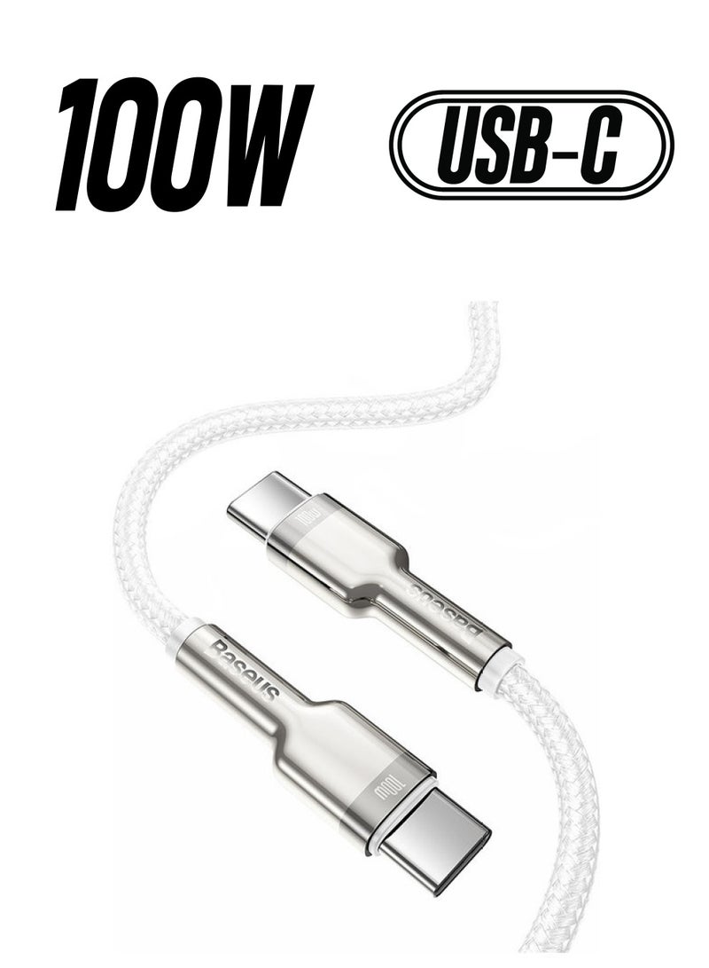 Baseus Type C Cable, 100W USB C to C Fast Charging Cable PD3.0 5A, Braided Nylon Phone Charger USB C Cable for iPhone 15 Pro Max, 15 Plus, iPad mini, MacBook Pro/Air, iPad Pro, Samsung S23+, Huawei P60 1M White  - Image 1