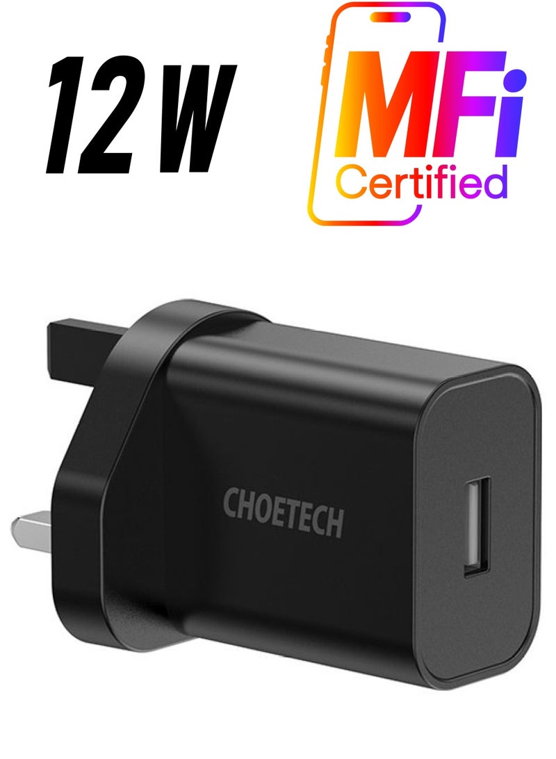 CHOETECH Wall Charger USB A 12W Black - Image 1