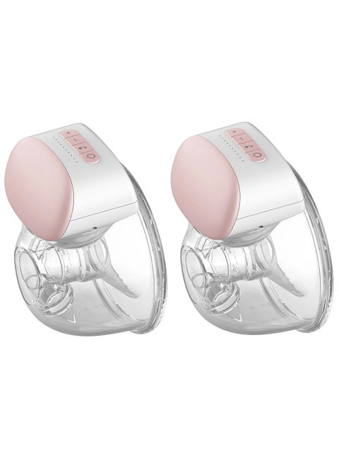 2-Piece Electric Portable Wearable Breast Cup 240 ml BPA-Free 3 Modes 10 Suction Levels - Pink And White