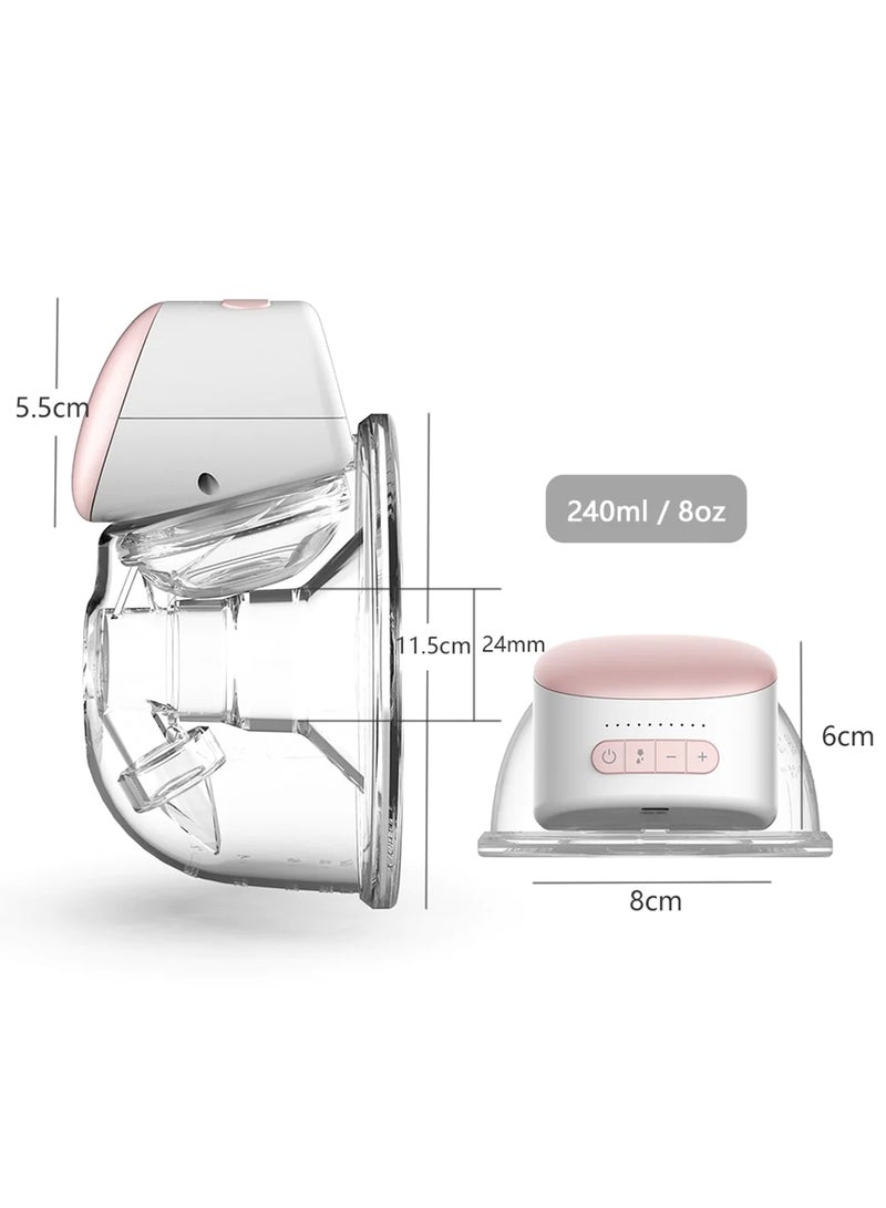 2-Piece Electric Portable Wearable Breast Cup 240 ml BPA-Free 3 Modes 10 Suction Levels - Pink And White