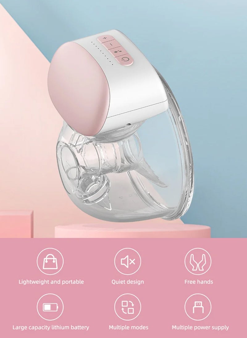 2-Piece Electric Portable Wearable Breast Cup 240 ml BPA-Free 3 Modes 10 Suction Levels - Pink And White