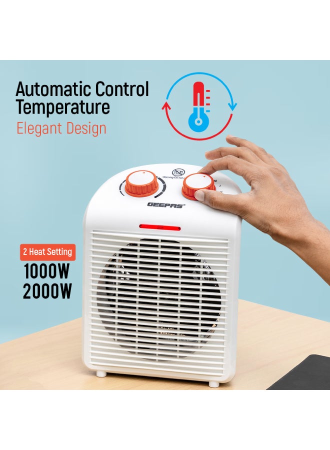 GEEPAS - Fan Heater with 2 Heat Settings 1000W and 2000W| Adjustable Thermostat | Instant Heating, Cold/ Warm/ Hot Wind Selection | Overheat Protection | Power Indicator Light 2000 W GFH28520 White/Red - Image 1
