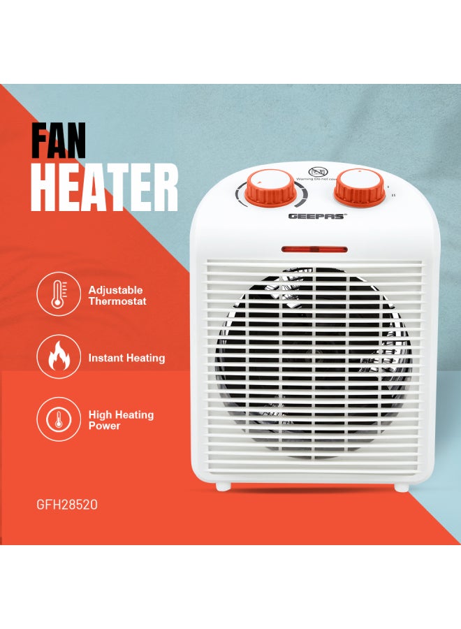 GEEPAS - Fan Heater with 2 Heat Settings 1000W and 2000W| Adjustable Thermostat | Instant Heating, Cold/ Warm/ Hot Wind Selection | Overheat Protection | Power Indicator Light 2000 W GFH28520 White/Red - Image 1