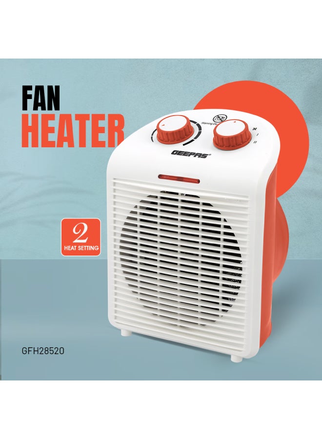 GEEPAS - Fan Heater with 2 Heat Settings 1000W and 2000W| Adjustable Thermostat | Instant Heating, Cold/ Warm/ Hot Wind Selection | Overheat Protection | Power Indicator Light 2000 W GFH28520 White/Red - Image 1