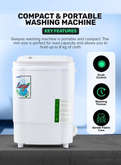 GEEPAS Washing Machine, 2-in-1 Function, 3.5 Kg- Tempered Glass Cover, Wash with Separate Spin, High Spin Speed, 2 Years Warranty GSWM18040 White  - Image 2