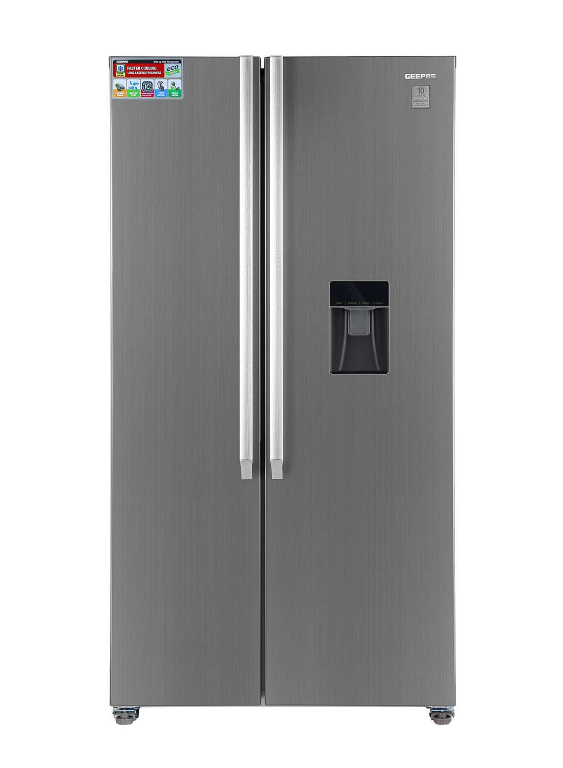 670L Gross/521L Net Capacity No Frost Side By Side Refrigerator With Invertor Compressor, Digital Control Temperature Display, Water Dispensor, 4 Cooling Modes, Tempered Glass Shelves, Twist Ice Maker, Inside Condensor,  Fridge - 344L/Freezer- 177L capacity GRFS6622SWXHN Silver 