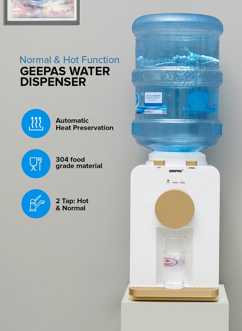 GEEPAS - Hot & Normal Water Dispenser - Stainless Steel Tank Top Loading with 2 Taps  Ideal for Home/Office/Shop & More GWD17032 White - Image 1