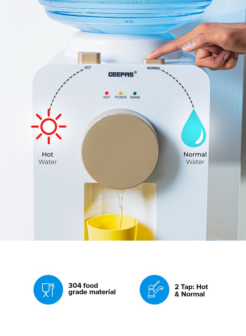 GEEPAS - Hot & Normal Water Dispenser - Stainless Steel Tank Top Loading with 2 Taps  Ideal for Home/Office/Shop & More GWD17032 White - Image 1