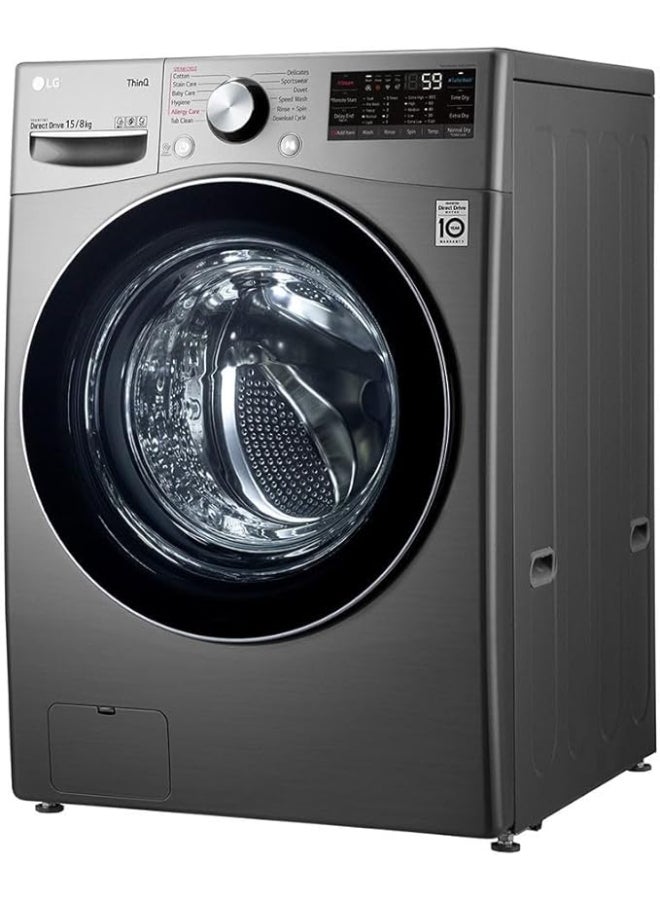 إل جي غسالة ومجفف ملابس بتحميل أمامي سعة 13 كجم ومجفف سعة 8 كجم بتقنية AI DD تيربوواش ستيم ثين كيو 0 W F15L9DGD فضي - Image 4