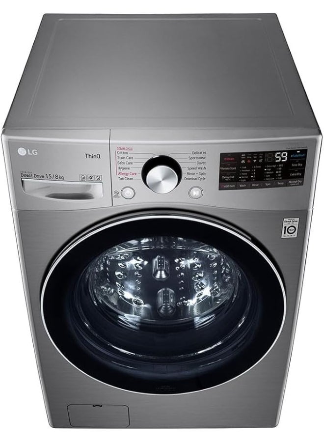 إل جي غسالة ومجفف ملابس بتحميل أمامي سعة 13 كجم ومجفف سعة 8 كجم بتقنية AI DD تيربوواش ستيم ثين كيو 0 W F15L9DGD فضي - Image 5
