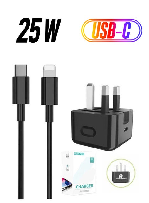 20W PD Fordable Adapter Fast Charging Charger With Lightning Cable Wall Power Delivery Compatible With Apple iPhone 13/iPhone12 Pro Max/SE 2020/11/XR/XS/X/8/7, Apple iPad Air 4/Pro 2020, Samsung Galaxy S21 Ultra/S21 Black