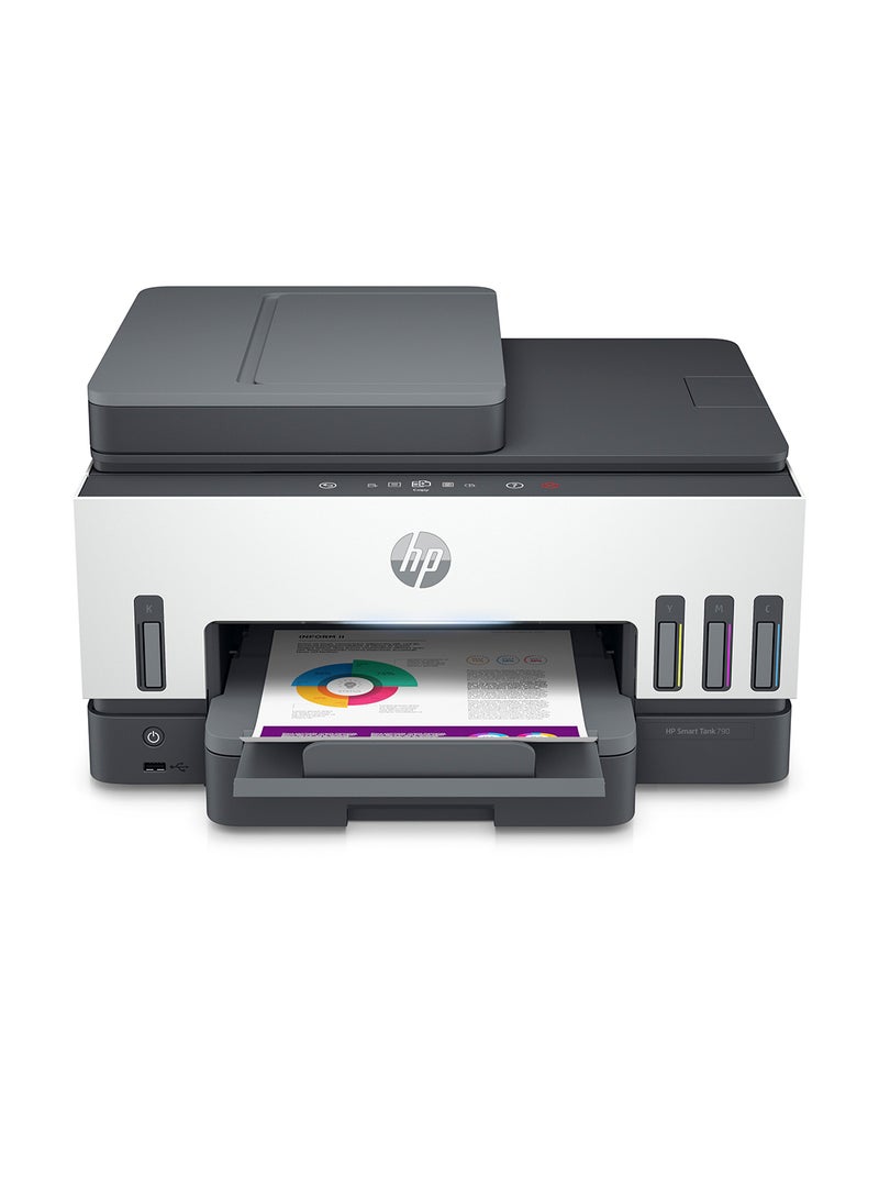 HP Smart Tank 790 All-In-One Duplex Wifi High Capacity Inktank Multi-Function WiFi Color Ink Tank Printer with Voice Activated Printing Google Assistant & Alexa (Borderless Printing) For Print/Copy/Scan with ADF & FAX (Up To 12000 Black, 8000 Colour Pages Of Ink In Box) White/Grey - Image 3